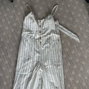 Skies are Blue White Striped Linen Jumpsuit